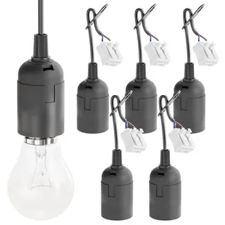 greate 6x Baufassung E27 schwarz mit Schnellverbinder - Lampenfassung E27 inkl. Zugentlastung - Baustellenlampe Fassung für max. 60W 250V - Baulampe Lampenfassung mit Kabel, Glühbirnen Fassung
