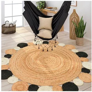 Paco Home Teppich »Viborg 592« rund 13 mm Höhe handgefertigter Natur-Teppich, Jute, Boho, Ethno, schwarz