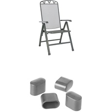 Greemotion Klappsessel Toulouse eisengrau, Stuhl aus kunststoffummanteltem Stahl + Fußkappen für Klappsessel Toulouse grau, 4-tlg