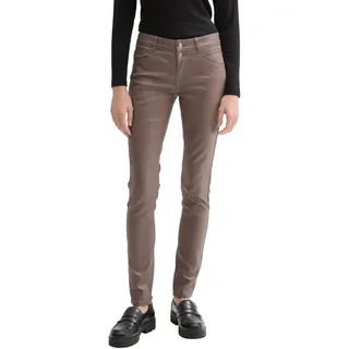 Tom Tailor Damen Coated Alexa Skinny Jeans in Leder-Optik mit Doppelknopf, 10923 - Cargo Beige, 28/32