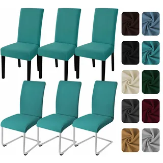 Yugarlibi Stuhlhussen 6er Set Stretch Stuhlbezug Schwingstuhl Pfauenblau | Elastische Stuhlhussen Schwingstuhl Stuhlbezug Universal Esszimmerstühle Bezug Waschbare hussen für stühle Küche Hochzeit