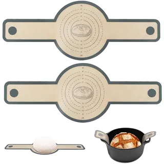 Silikon Backmatte für Dutch Oven 2er Set - Antihaft-Brotschlinge mit hitzebeständigen Griffen, Wiederverwendbare Backunterlage für Sauerteigbrot, Pizza & Kekse (2 Rund)