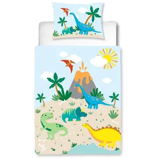 MTOnlinehandel TRAUMHELDEN Dino Babybettwäsche 135x100 Flanell/Biber - 1 Kissenbezug 40x60 + 1 Bettbezug 100x135 cm - Hochwertige Jungen-Bettwäsche