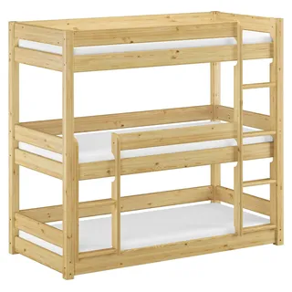 Dreier-Etagenbett für Erwachsene Stockbett für drei Personen 90x200 Kiefer Massivholz V-60.03-09Rollrost und Matratze inkl. - Naturbelassen
