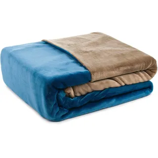 Gözze Wendebettwäsche Blau/Taupe unifarben 135 x 200 cm + 80 x 80 cm