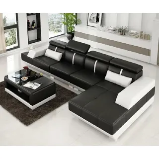 Ecksofa mit USB Wohnlandschaft Polster L Form Garnitur Eck Couchen XXL Sofas Neu - Schwarz