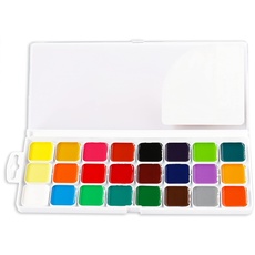 Krevo Art Aquarellfarben - Hochwertige 24-Farben-Set für Kinder mit Intensiven Pigmenten, Auswaschbar, Leuchtkräftig und Deckend