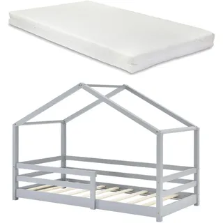 [en.casa] Hausbett Knätten 90 x 200 cm Kiefer grau