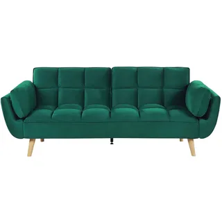 Beliani Schlafsofa 3-Sitzer Samtstoff Grün Schlaffunktion Retro Design Zierkissen Wohnzimmer