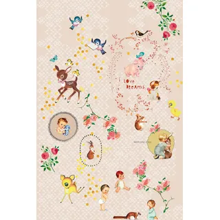 Rasch Tapeten 557664 - Fototapete auf Vlies mit Tieren, Kindern und Blumen in Rosa aus der Kollektion Onszelf Stories - 3,00 m x 2,00 m (LxB)