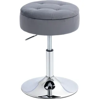 Homcom Barhocker, Bistrohocker mit Stauraum, Drehbar Barstuhl, Rollhocker, Höhenverstellbar Küchenhocker Schminktisch Hocker mit Samtbezug, für Wohnzimmer, Esszimmer, Grau