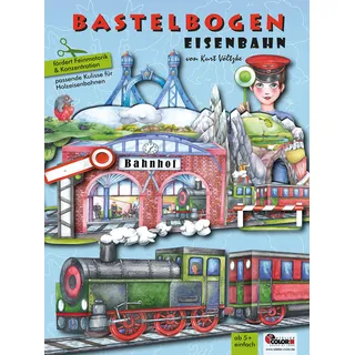 Eisenbahn Bastelbogen für Kinder 6+ Jahren zum Basteln aus Papier mit Bahnhof Brücke Zug Lokomotive & Tunnel Papiermodelle zum Spielen