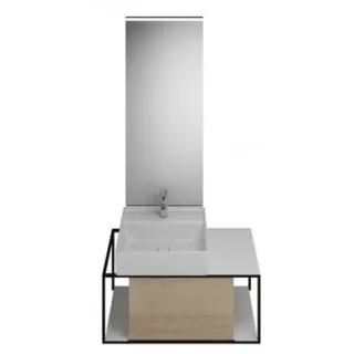 burgbad Junit Set Keramik-Waschtisch inklusive Waschtischunterschrank, Version rechts, inklusive Leuchtspiegel SFLF090, Breite: 900mm, SFLF090RF3150G0175, Farbe: Eiche Dekor Cashmere / Eiche Dekor