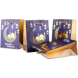 heku Ramadan Mubarak Geschenktaschen-Set 4 STK., medium (23 × 18 × 10 cm) I Festliches Design I Hotfoil-Veredelung I Mitbringsel