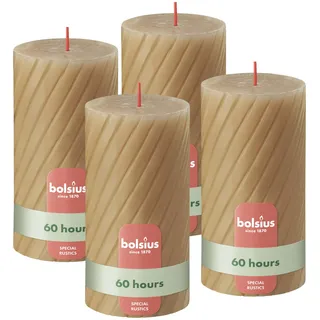 Bolsius Rustikale Stumpenkerzen – Geriffelt – Beige – 4er Set – 13 cm – Dekorative Haushaltskerzen – Mit natürlichem Pflanzenwachs – Ohne Palmöl