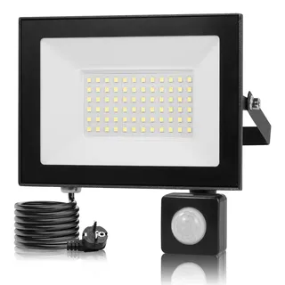 LED-Flutlichtstrahler - 50 W - 5er-Pack - Warmweiß 3000 K - IP66 Wasserdicht - Für Außenbereiche - EU-Stecker mit Schalter