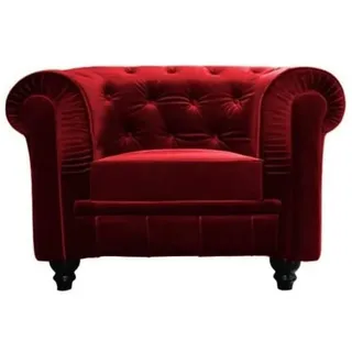 Menzzo Grand Fauteuil Chesterfield - Sessel mit Samtbezug Rot