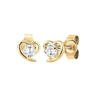 Elli PREMIUM Ohrringe Damen Herz Liebe Freundschaft mit Zirkonia Kristalle in 585 Gelbgold