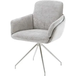 DeLife Drehstuhl Luan-Flex mit Armlehnen Chenille Silbergrau Kreuzgestell konisch Edelstahl 180° drehbar, Esszimmerstühle