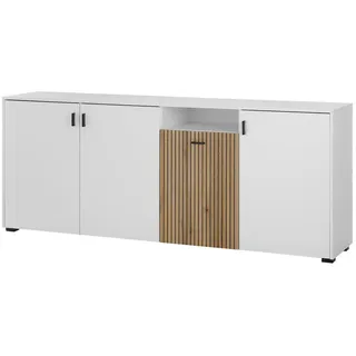 furn.design Sideboard weiß Eiche 200 cm, Soft-Close-Funktion und Staboptik - Weiß