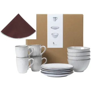 Broste Copenhagen Frühstücks-Geschirrset "Nordic Sand, inklusive Serviette Wilhemina" Beliebte Geschirr Sets Exclusiv mit Geschenk, natur