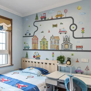 WandSticker4U®- Wandtattoo AUTOS Straßen Transporte Groß (145x125 cm) I Wandtattoo Kinderzimmer Junge Fahrzeuge Wandsticker Baustelle Traktor Bagger Krankenwagen Verkehrsschilder I Wandaufkleber Deko