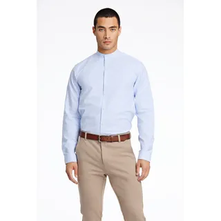 Langarmhemd LINDBERGH, Herren, Gr. M, N-Gr, blau (lt blau mix), Stoff, Obermaterial: 97% Baumwolle, 3% Elasthan, slim fit normal, Rundhals, mit Knöpfen 2-Knopf-Manschette mit Knöpfen, Hemden Langarmhemd, mit Stehkagen