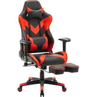 Luxe Gamingstuhl – Mit Fußstütze – Rot – Höhenverstellbar – Ergonomische Bürostuhl – Kunstleder - Rot