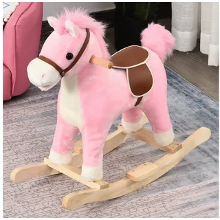 Homcom Kinder Schaukeltier, Braun/Rosa, Plüsch+ Holz - massiv , 32.5x61x65 cm , unisex , Spielzeug, Sonstiges Spielzeug