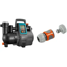 Gardena Comfort Hauswasserautomat 5000/5E LCD & Pumpen-Anschlusssatz: Schlauchkupplung zum schnellen Anschluss von 13 mm (1/2 Zoll)-Schläuchen an Pumpen mit 33,3 mm (G 1 Zoll)-Außengewinde (1750-20)