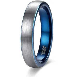 Zakk Ring Herren Damen 4mm Wolfram Verlobungsring Trauringe Ehering Partnerringe Gebürstet Schwarz Blau Größe 47 bis 69 (Blau,48 (15.3))