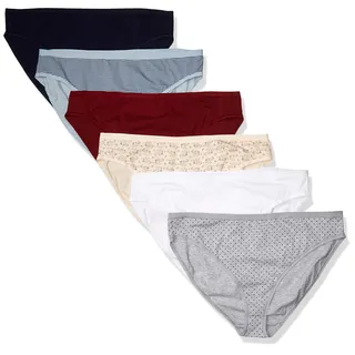 Amazon Essentials Damen Hoch geschnittenes Bikini-Höschen aus Baumwollstretch, 6er-Pack, Mehrfarbig/Floral/Punkte/Streifen, XXL Große Größen