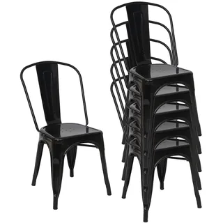 Mendler Bistrostuhl Metall pulverbeschichtet schwarz 6er Set
