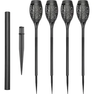 Gartenfackel mit Solarenergie und 12 LEDs, 51 cm hoch, 4er Set - Schwarz