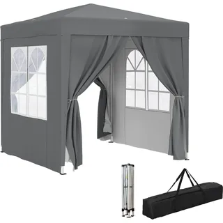 Faltpavillon - Pop-up Pavillon - 2x2 m - 4 Seitenwände, 2 Fenster - Stahlgestell - Polyurethanbeschichtetes Oxford-Gewebe - UV-Schutz, Wasserdicht, Tragetasche - Hellgrau