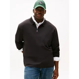 Langarm-Poloshirt "ZIP INTERLOCK POLO", Herren, Gr. 4XL, schwarz, Jersey, Obermaterial: 100% Baumwolle, TOMMY HILFIGER BIG & TALL, regular fit normal, Rundhals, eingesetzt gerader Abschluss, Shirts Langarm-Poloshirt, Große Größen