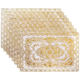 Wiederverwendbare und waschbare Tischsets oder Deckchen aus weicher Vinyl-Spitze, attraktives Design mit erhöhten Details in Gold-Metallic, bietet Ihnen EIN Aussehen und Gefühl von Stickerei. (Gold