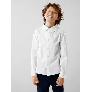 Langarmhemd NAME IT "NKMNEWSA für Jungen mit Knopfleiste und Baumwollkomfort", Jungen, Gr. 92, N-Gr, weiß (hellweiß), Web, Obermaterial: 100% Baumwolle, unifarben, regular fit normal, Ärmel mit Ärmelschlitz 1-Knopf-Manschette, Hemden Langarmhemd, unifarben, casual, regular fit, Baumwolle, Hemdkragen