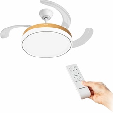 Bild von Deckenventilator mit LED-Licht und 4 einklappbaren Flügeln Blalefan Holz 72 W Ø49,5-104 cm