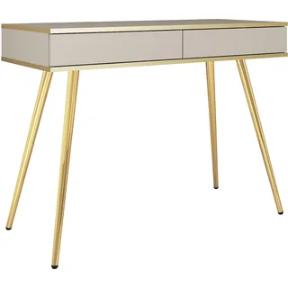 ORO Schminktisch 2 Schubladen, Push-to-Open, Beige, Metallbeine Gold, 102x80x50 cm - Beige