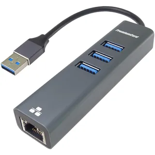 PremiumCord Adapter USB 3.2 Gen 1 auf Gigabit RJ45 + 3X USB A, Ethernet 10/100/1000Mbps, 5 Gbit/s, Stecker auf Buchse, Aluminium, Länge 15 cm