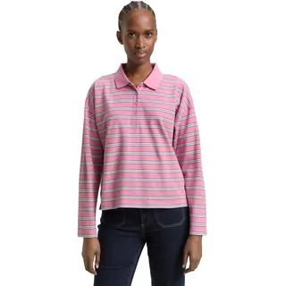 Langarmshirt TOM TAILOR DENIM, Damen, Gr. L, pink blau multicolor stripe, Web, Obermaterial: 95% Baumwolle, 5% Elasthan, gestreift, regular fit normal, ohne Ausschnitt, gerader Abschluss, Shirts Langarmshirt, mit Streifen Muster