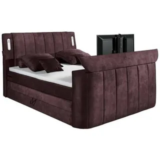 Mid.you Boxspringbett , Aubergine , Textil , H2 , 7-Zonen , 180x200 cm , Bettkasten, gepolstertes Kopfteil, Federkernmatratze, Topper durchgehend , Schlafzimmer, Betten, Boxspringbetten