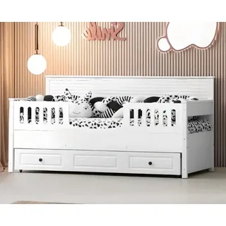 Kinderbett Holzbett Funktionsbett Ausziehbares Holz Weiß JVmoebel - Weiß