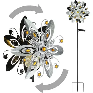 bmf-versand Windrad Metall Garten Solar Solarleuchte Außen Solarlampe Windspiel Silber Optik - Gelb/Schwarz/Grau