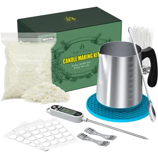 sevkumz Komplettes Kerzenherstellungsset für Anfänger - enthält Schmelztopf, Sojawachs, Dochte, Rührlöffel, Dochtaufkleber, Dochthalter und Handwerkszeug - DIY-Geschenkset