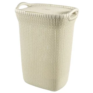 Curver 03676-X64-00 Strickoptik 57 L Wäschebox, Plastik, Oasis weiß, 45,2 x 34,1 x 61,4 cm