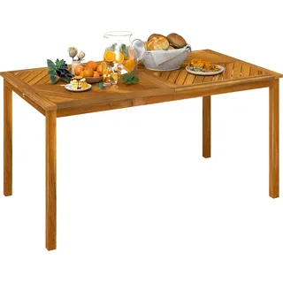 Outsunny Gartentisch klappbar 150x85cm, Wetterfest Balkontisch aus Holz, 6 Personen Klapptisch mit Schirmloch, Terrassentisch für Garten Balkon Teak - Braun