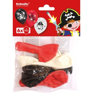 Amscan Balloon 6pk 22.8cm Pirate, Schwarz/Rot/Weiß