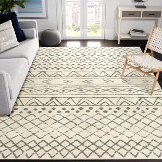Carvapet Läufer Teppich 150x210cm rutschfest Lang Küchenteppich Waschbar Teppichläufer Weiche Mikrofaser Geometrisch Tribal Flächenteppich Laufteppich(Beige)